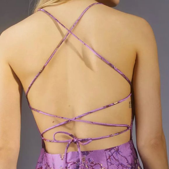 Urban Outfitters Metallic Purple Strappy Mini Dress Large - Picture 2 of 4